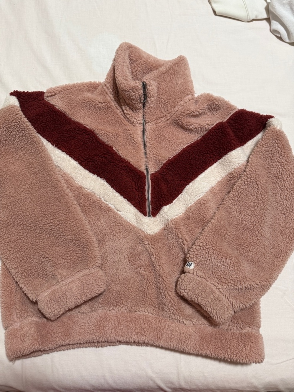 Abercrombie & Fitch Plush Half-Zip Sherpa Pullover - Rose, Burgundy & Cream